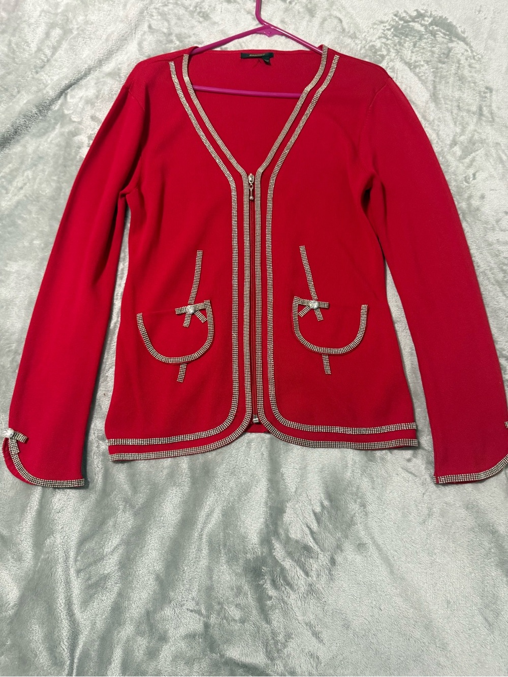 Radzoli Red Embellished V-Neck Blazer
